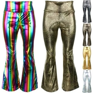 Shiny Metallic Flares Trousers Firefly Pants Party Dressing up Foil Sparkly - Picture 1 of 15