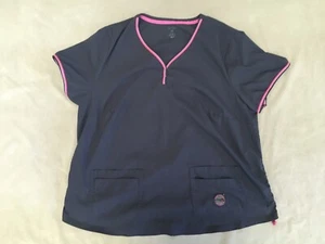 Koi Lite Scrub Top 3X Grey Slim Fit Womens Pink Trim - Picture 1 of 4