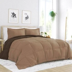 King/Cal King 3-Piece Microfiber Reversible Comforter Set in Taupe Brown - Picture 1 of 3