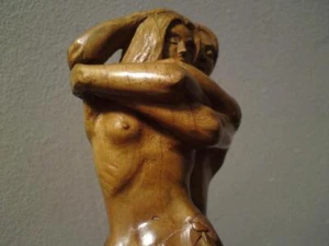 Romantic dancing loving couple - carved wood figurine sculpture - Picture 1 of 21