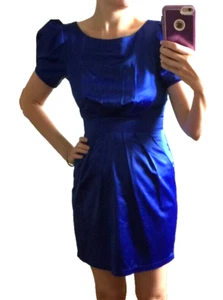 Lipsy Royal Blue Satin Puff Sleeve Dress 8 Y2K Vintage Party Xmas Occasion - Picture 1 of 15