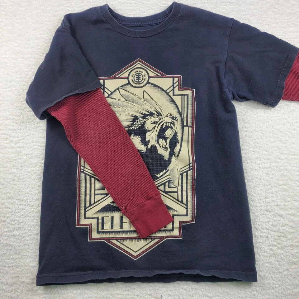 Element Men's Thermal Striped Sleeve T-shirt Small Layered Y2K Skater - Image 1 of 4