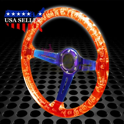 Volante Cristal Naranja 6 Agujeros 345mm Burbuja Quemada Radios Plato Profundo Carreras Foto 1 de 4