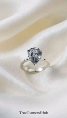 Anillo de diamantes color gris corte pera de 2,50 quilates plata cultivada en laboratorio Truediamondhub Foto 1 de 4