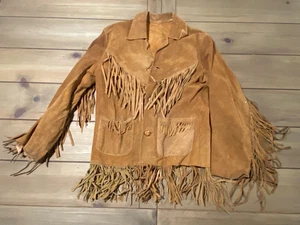 Vintage Western Jacket Mens Small Fringe Cowboy Suede Leather 60s 70s Coat READ - Picture 1 of 20