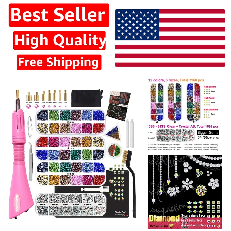 Kit de diamantes de imitación Hotfix de 5 estrellas - Incluye recogedor de gemas y pinzas, 5679 piezas en total Foto 1 de 4