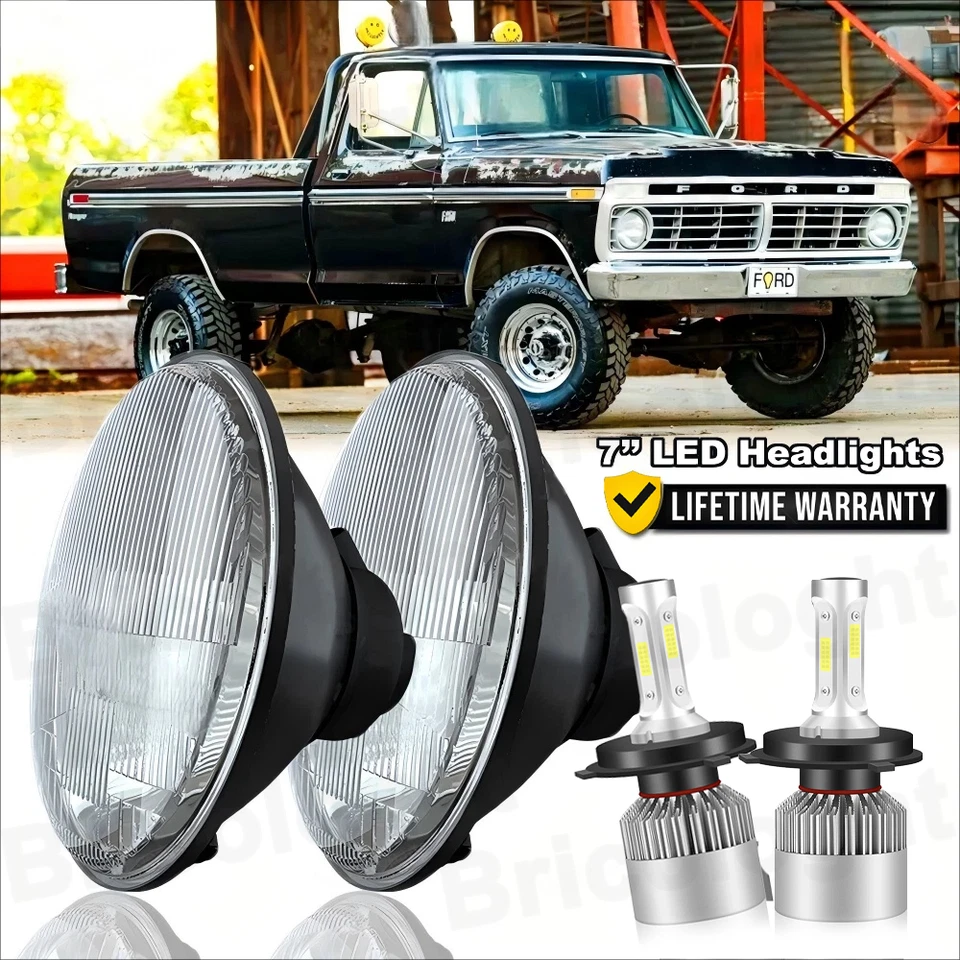 Faro LED redondo alto/bajo para camioneta Ford F-100 F-250 F-350 1953-1977 7" pulgadas Foto 1 de 4