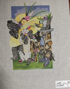 Ruth Schmuff, Garden Bunnies, Hand Painted Needlepoint Canvas - Picture 1 of 1