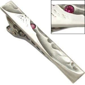 55 mm Men's Tie Clasps Bar Clip Necktie Clamp Mt Fuji Sunrise Ruby Silver 925 - Image 1 of 4