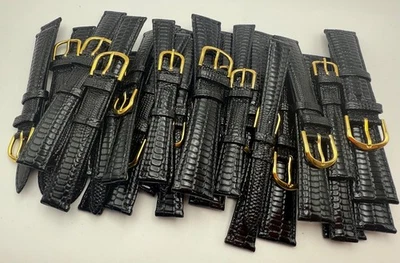 РЕМЕШОК ДЛЯ ЧАСОВ КОЖАНЫЙ БОЛЬШОЙ ЧЕРНЫЙ ЛОТ ИЗ 25 КОМПЛЕКТОВ РЕМЕШКОВ ДЛЯ НАРУЧНЫХ ЧАСОВ НОВЫЙ (27) - Изображение 1 из 4