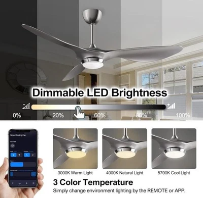 ventilatore da soffitto reiga 132 cm, colore argento, con luce LED dimmerabile, - Immagine 1 di 4