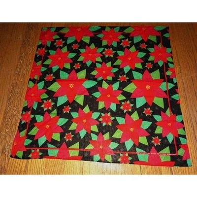 Vintage Poinsettia Christmas Bandana cotton scarf pinup rockabilly retro red - Image 1 of 4