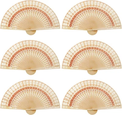 60 Pack Sandalwood Fans Wedding Favors, Hand Held Folding Wooden  - Image 1 of 4