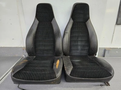PAIR USED ORIGINAL RECARO PORSCHE 911 SC BLACK PINSTRIPE FRONT BUCKET SEATS #3 - Image 1 of 4
