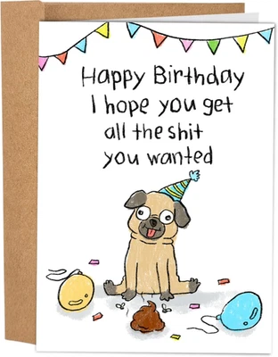 Funny Pug Dog Birthday Card for Men or Women - Hilarious Rude Birthday Card for  - Image 1 of 4