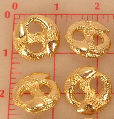 5 Large Metal Shank Buttons Gold Pisces Fish Design 1" 27mm Made in Italy - Image 1 of 3