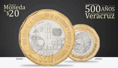 LOT OF 5 MEXICO 20 PESOS COIN MONEDAS 2019 500 ANIVERSARY PUERTO VERACRUZ  - Image 1 of 4