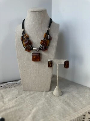 Conjunto de esquí de diseñador polaco Aleksander Gliwinski ámbar báltico piedra grande cuello llamativo Foto 1 de 4