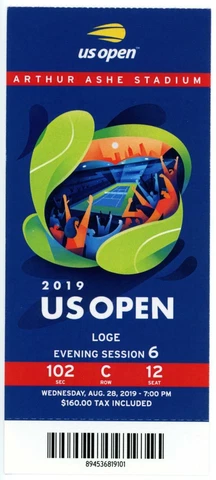8/28 2019 US Open Tennis Loge FULL TICKET Serena Williams Bianca Andreescu Cover