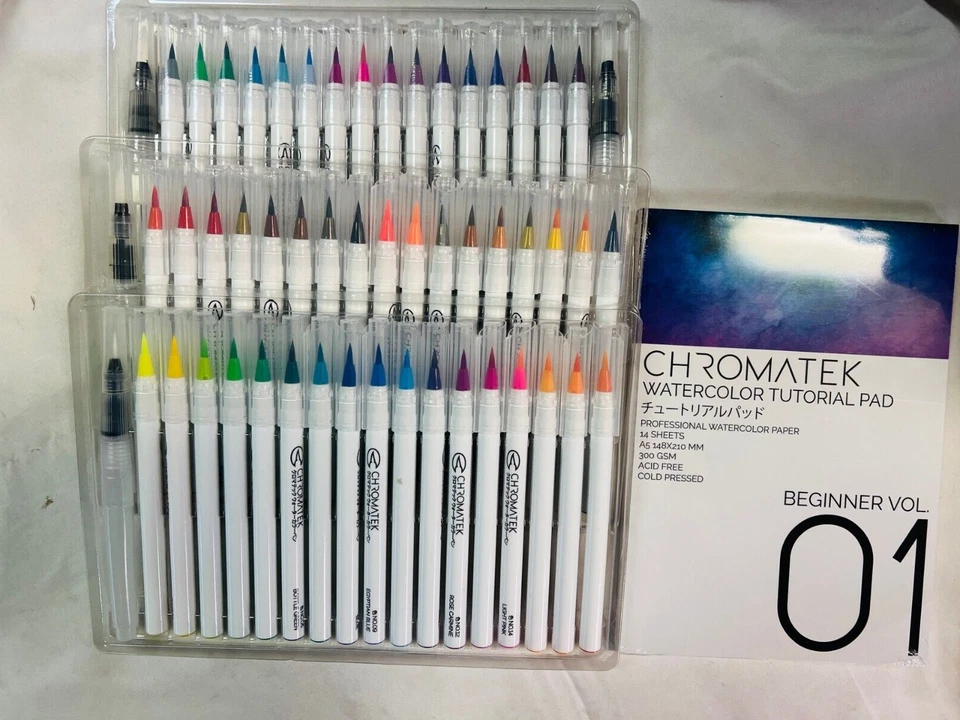 CHROMATEK 54 Watercolor Pens Set 4 Aquapens & 50 Unique Colors | Real Brush Pens - Image 1 of 1