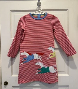 Joules- Size 7 Girls Dress- Red Stripe Racehorse Applique - Picture 1 of 5