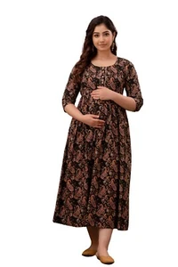Women Bollywood Style Long Gown Beautiful Maternity Kurti Designer Gown Stitched - Picture 1 of 8