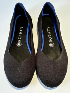 ROTHY'S Shoes The Flat Round Toe Size 9W Black Blue Trim Washable Comfy - Picture 1 of 7
