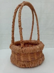 Wicker Basket Circular Long Double Handled Weave Hamper Storage 18" Tall Round - Picture 1 of 17