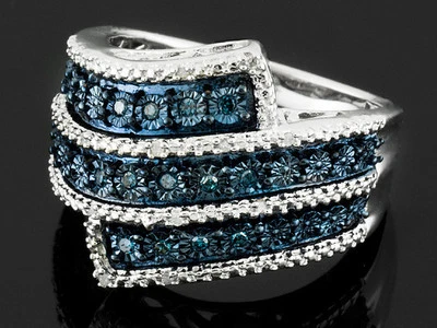 Monture Diamond™ .10ctw Blue Velvet Diamond™ & White Diamond Rhodium Over SS sz5 - Image 1 of 4