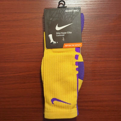 Nuevos Calcetines Originales Nike Elite Crew Amarillo/Púrpura Lakers Talla Grande Baloncesto Foto 1 de 4