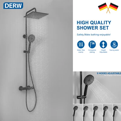 Edelstahl Duschset Duschsystem Verstellbare Duschstange Runder Duschkopf Schwarz - Bild 1 von 4