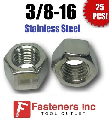 STAR (Qty 25) 3/8-16 Stainless Steel Finished Hex Nuts 304 / 18-8 3/8"-16