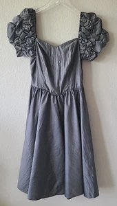VTG Peasant Puff Sleeve Maxi Dress Size 14 Sweetheart Neckline Evening Gray - Picture 1 of 11