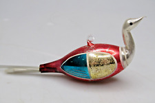 Antique Blown Glass Spun Tail Multicolor PEACOCK BIRD Christmas Ornament Germany