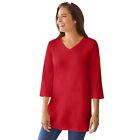 Woman Within Women's Plus Size Red Three-Quarter Sleeve V-Neck Tunic - 1X