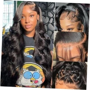 13x6 Lace Front Wigs Human Hair 200% 26 Inch 13X6 Body wave Natural Black Wig - Picture 1 of 7