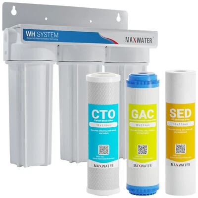  Whole House Water Filter System 2.5" x 10" White 3 Stage Filtration 3/4" Inlet - Image 1 of 4
