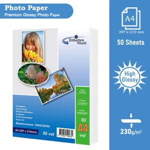 50 Sheet A3/A4/6X4/A5/13x18 230gsm Glossy Photo Paper For Inkjet Printers By EW - Afbeelding 1 van 15