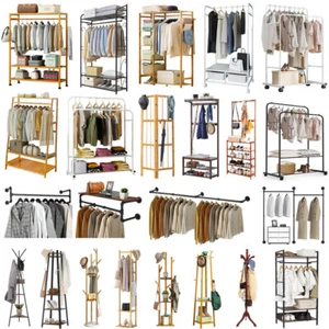 Strong Heavy Wooden/Metal Coat Garment Rack Stand Hall Tree Clothes Rails Hanger - Picture 1 of 235