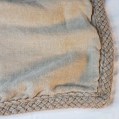 Funda de almohada Pottery Barn beige tostado 100 % lino ribete trenzado yute usada en excelente estado Foto 1 de 4