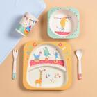 Bamboo Childrens Dinner Set with Plate Bowl Cutlery and Spoon Cup H3K0