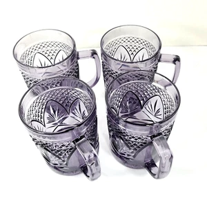 Set Of 4 Vintage Cristal d' Arques Durand Amethyst Purple Coffee Cup Tea Mugs - Picture 1 of 12