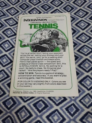 Vintage Mattel Intellivision Tennis For 2 Players Cartridge Instructions 1980 - Image 1 of 4