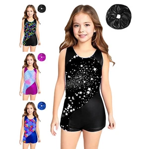 Kids Girls Unitard Exercise Bodysuit Shiny Leotard Metallic Activewear Training - Picture 1 of 39
