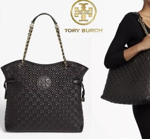 Tory Burch Marion Quilted Leather Slouchy Tote/Shoulder Bag in Black - Picture 1 of 10
