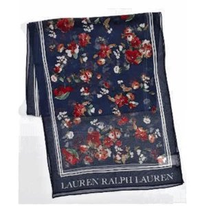 NUEVA BUFANDA OBLONGA FLORAL AZUL MARINO ROSA SEDA LAUREN RALPH LAUREN - Imagen 1 de 4