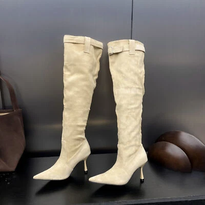 Mujeres Sexy Punta Punta Alta Gatito Tacones Ajustados Invierno Sobre la Rodilla Botas Largas Talla Foto 1 de 4