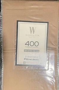 Wamsutta 400 Thread Count 2 Standard Pillowcases 100% Sateen Weave Canvas/ Beige - Picture 1 of 4