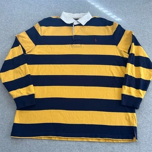 Polo Ralph Lauren Rugby Shirt Men's XXL Navy Yellow Striped Long Sleeve - Picture 1 of 8
