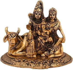 Metal Lord Shiva Parvati Kartikeya and Ganesha Murti Gold Height 4 Inches - Picture 1 of 3